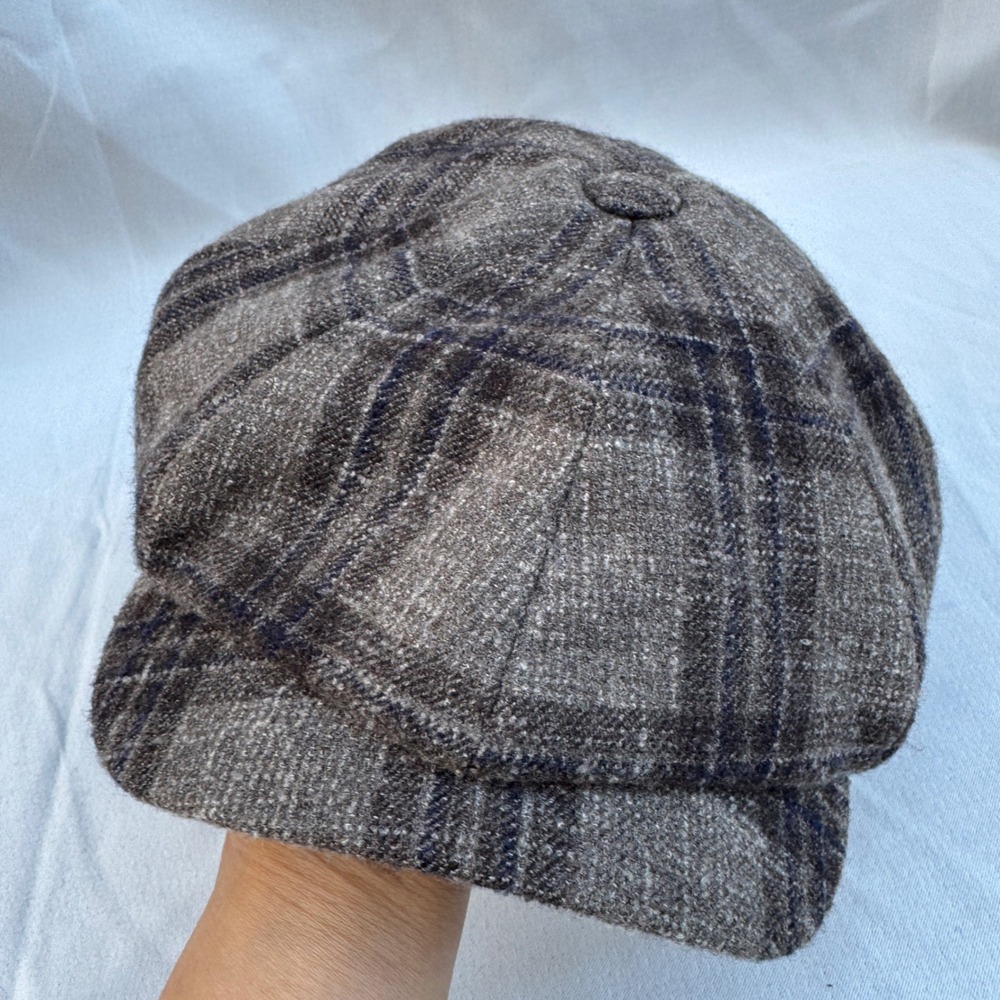 Vintage Wigens Newsboy Cap 7 3/8 Brown Plaid Vitale Barberis Canonico Wool Hat